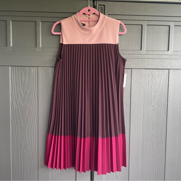 Alfani Berry Shimmer color block pleated swing dress NWT 8 - Picture 2 of 7